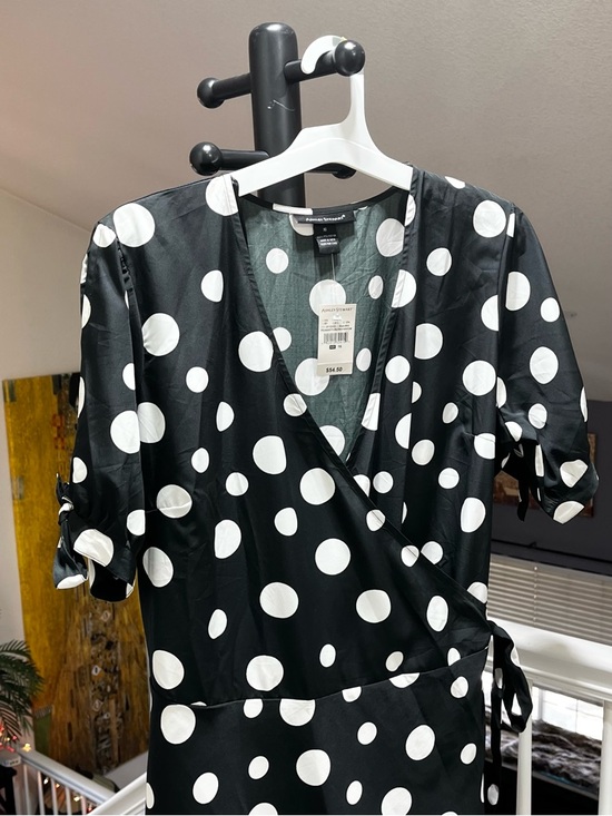 NWT Ashley Stewart Black and White Polka Dot Wrap Midi Dress - Picture 2 of 6